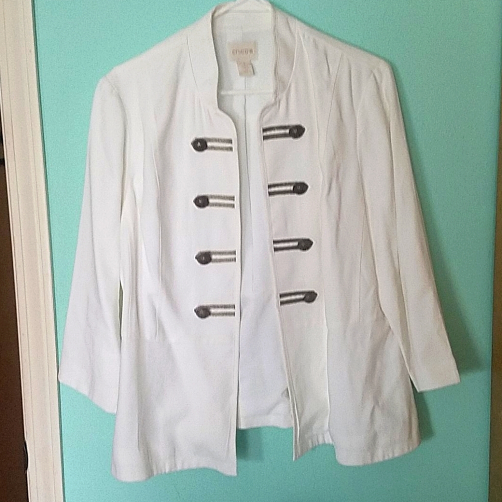 CHICO'S White Military Peplum Jacket